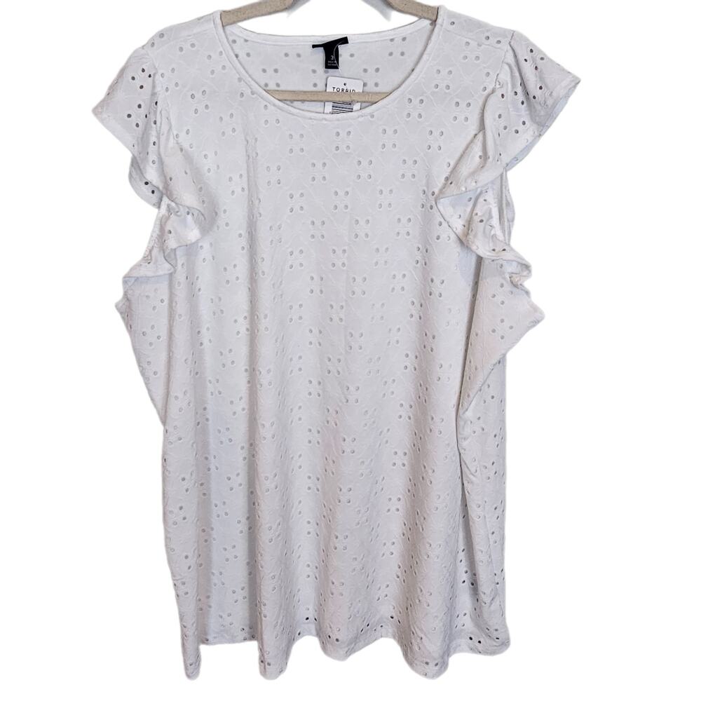 Torrid Top Plus Size Blouse Eyelet Blouse Ruffle Blouse Women 3X White NEW
